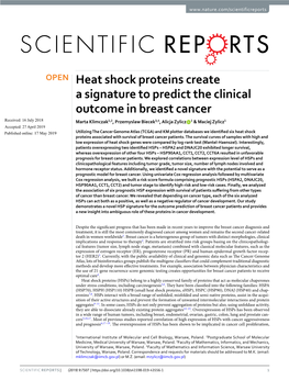 Heat Shock Proteins Create a Signature to Predict the Clinical Outcome In