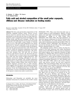 Fatty Acid and Alcohol Composition of the Small Polar Copepods, Oithona and Oncaea : Indication on Feeding Modes