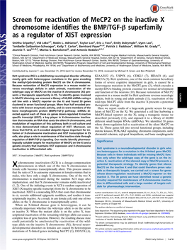 Screen for Reactivation of Mecp2 on the Inactive X Chromosome Identifies the BMP/TGF-Β Superfamily As a Regulator of XIST Expression
