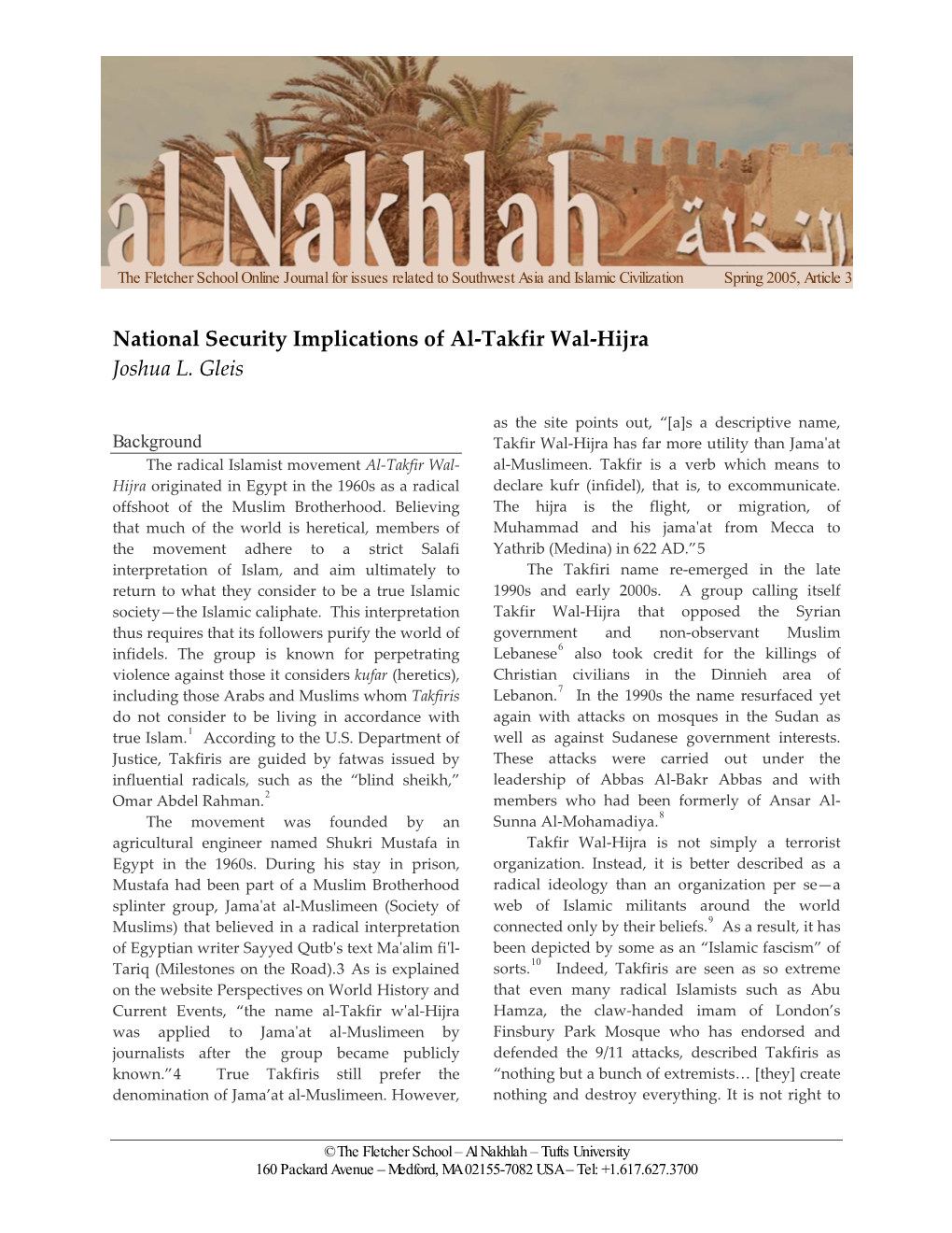 National Security Implications of Al-Takfir Wal-Hijra
