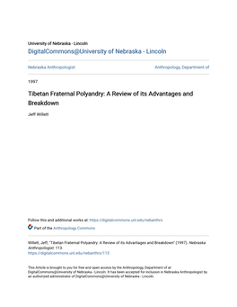 Tibetan Fraternal Polyandry: a Review of Its Advantages and Breakdown