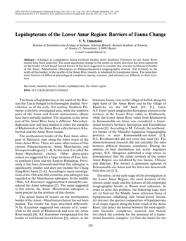 Lepidopterans of the Lower Amur Region: Barriers of Fauna Change V