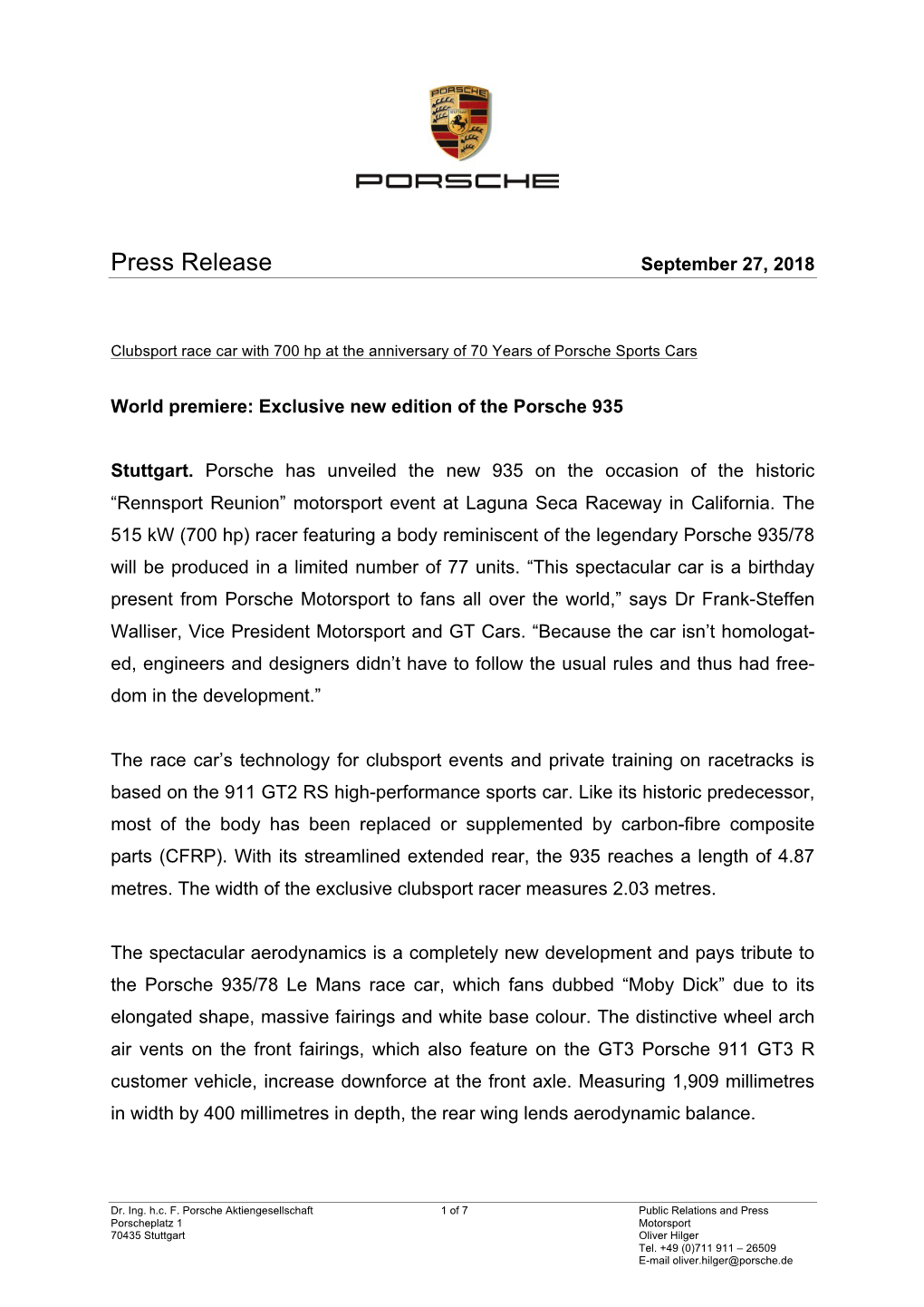 Press Release September 27, 2018