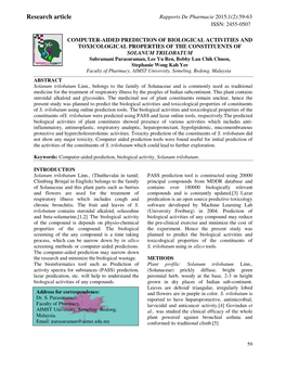 Research Article Rapports De Pharmacie 2015;1(2):59-63 ISSN: 2455-0507