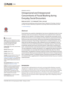 Intrapersonal and Interpersonal Concomitants of Facial Blushing During Everyday Social Encounters