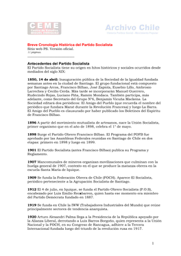 Antecedentes Del Partido Socialista El Partido Socialista Tiene Su Origen En Hitos Históricos Y Sociales Ocurridos Desde Mediados Del Siglo XIX