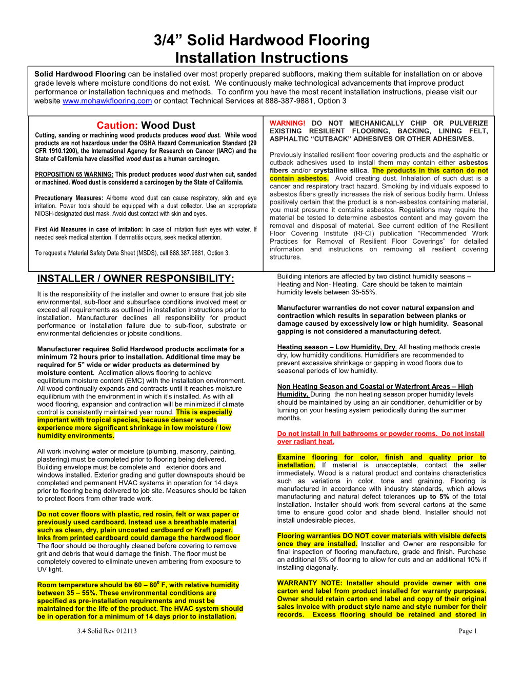 3/4” Solid Hardwood Flooring Installation Instructions