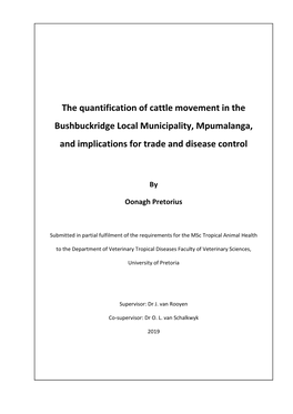 The Quantification of Cattle Movement in the Bushbuckridge Local Municipality, Mpumalanga, and Implications for Trade and Disease Control