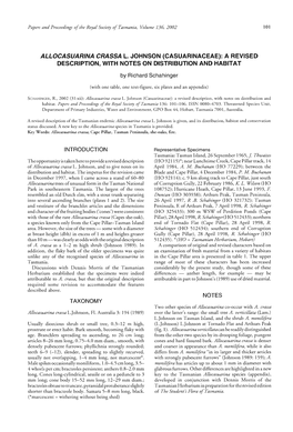 Allocasuarina Crassa Johnson (Casuarinaceae): a Revised Description, with Notes on Distribution and Habitat
