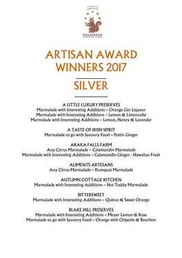Artisan Award Winners 2017 Silver