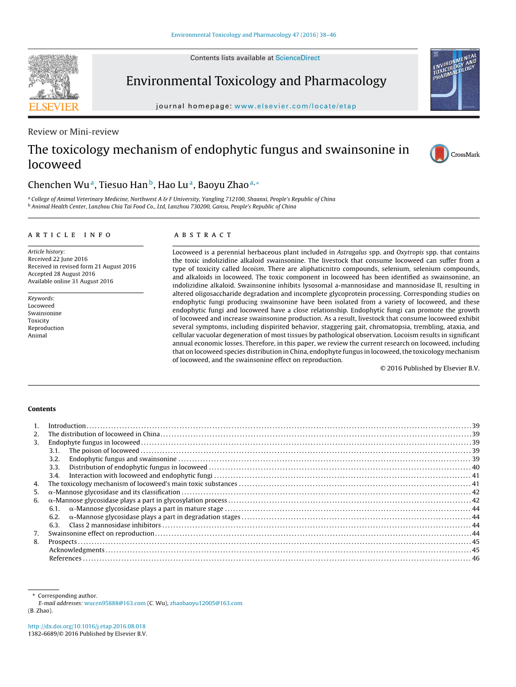 The Toxicology Mechanism of Endophytic Fungus and Swainsonine in Locoweed