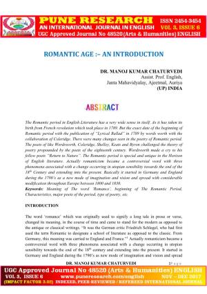 Romantic Age :– an Introduction