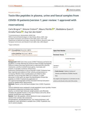 Toxin-Like Peptides in Plasma, Urine and Faecal Samples from COVID-19