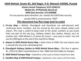 IISER Mohali Campus Map – Do�Ed Line Is the Route to Visitors Hostel from Gate 5