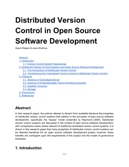 Distributed Version Control in Open Source Software Development Gavin Harper & Jussi Kivilinna