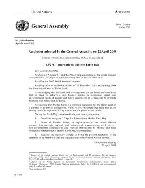 General Assembly 1 May 2009