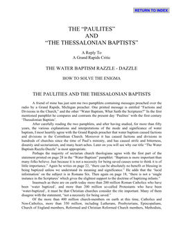 The “Paulites” and “The Thessalonian Baptists”