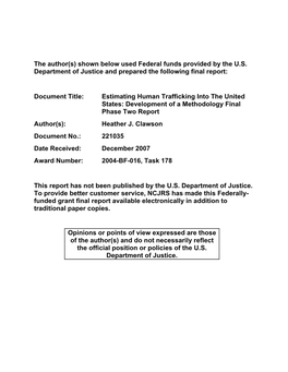 Estimating Human Trafficking Into the United States: Development of a Methodology Final Phase Two Report Author(S): Heather J