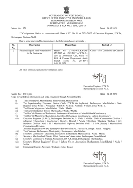 Government of West Bengal Office of the Executive Engineer, P.W.D