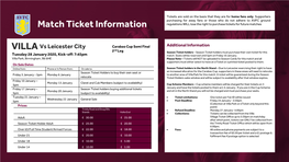 Match Ticket Information VILLA