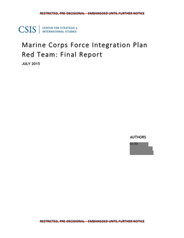 Marine Corps Force Integration Plan Red Team: Final Report JULY 2015