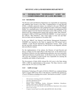 Revenue and Land Reforms Department 1.4 Information Technology Audit On