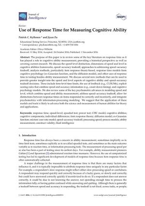Use of Response Time for Measuring Cognitive Ability