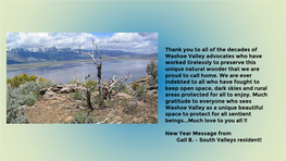 Thank You to All of the Decades of Washoe Valley Advocates Who Have Worked Tirelessly to Preserve This Unique Natural Wonder That We Are Proud to Call Home