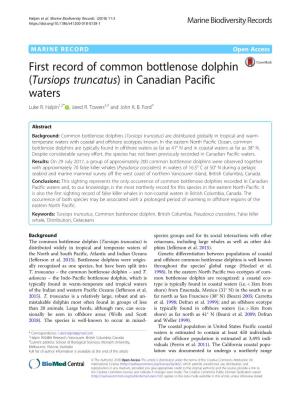 First Record of Common Bottlenose Dolphin (Tursiops Truncatus) in Canadian Pacific Waters Luke R