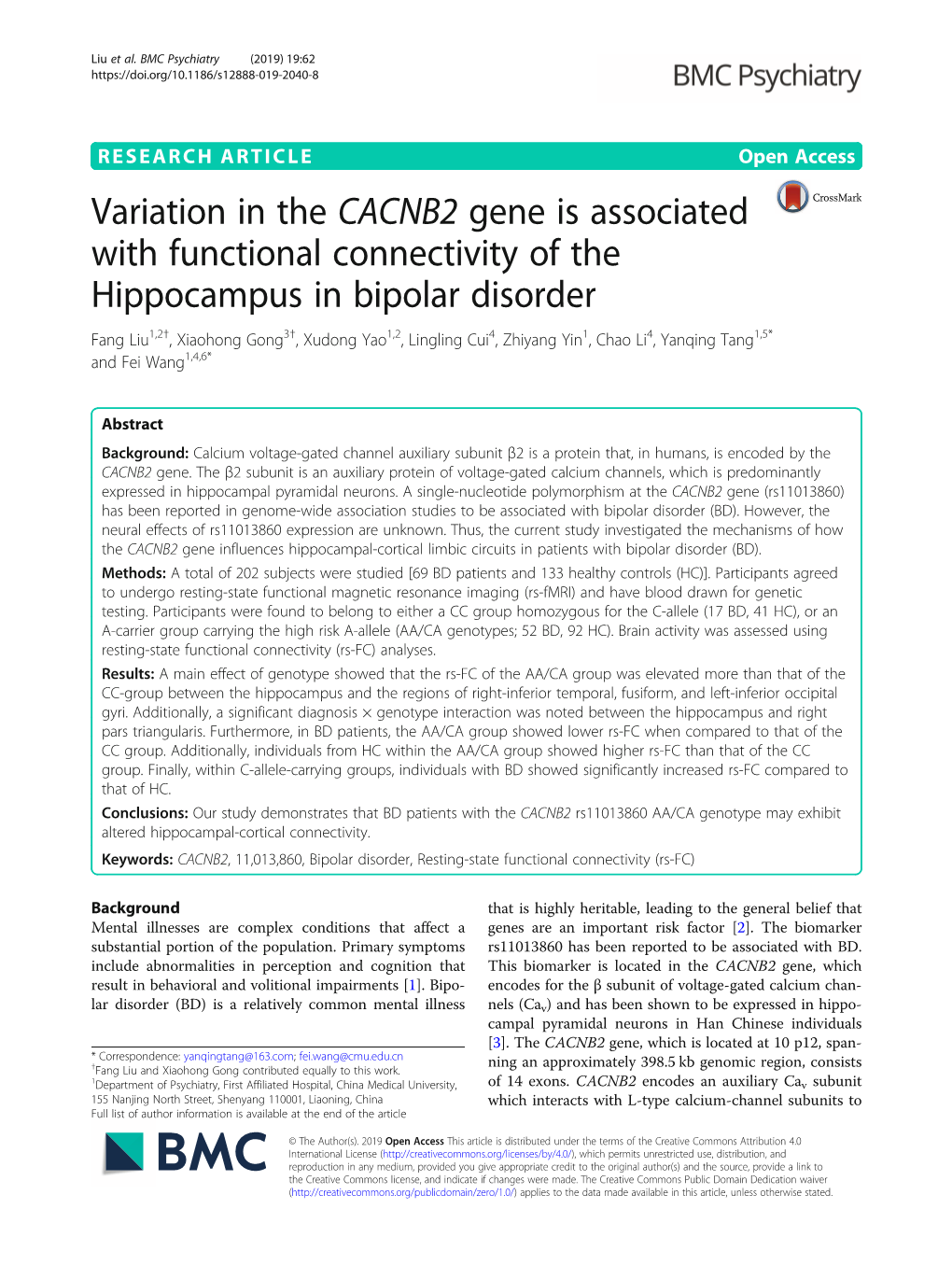 Variation in the CACNB2 Gene Is Associated with Functional