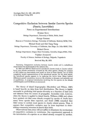 Competitive Exclusion Between Insular