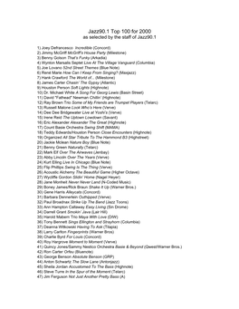 Jazz90.1 Top 100 for 2000 As Selected by the Staff of Jazz90.1