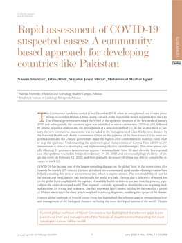 Rapid Assessment of COVID-19 Suspected Cases: a Community Based Approach for Developing Countries Like Pakistan
