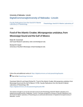 Food of the Atlantic Croaker, Micropogonias Undulatus, from Mississippi Sound and the Gulf of Mexico