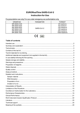 Eurorealtime SARS-Cov-2 Instruction for Use