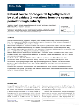 Natural Course of Congenital Hypothyroidism by Dual Oxidase 2 Mutations from the Neonatal Period Through Puberty