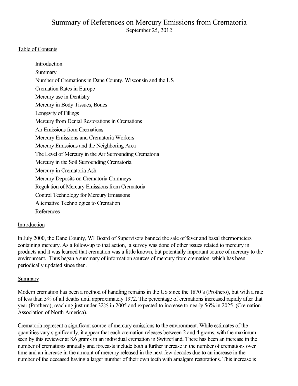 Summary of References on Mercury Emissions from Crematoria…