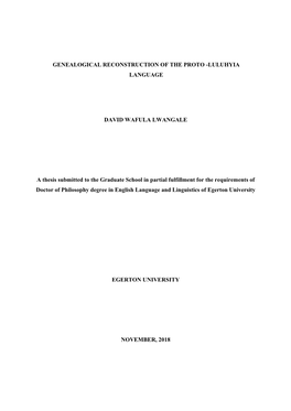 Genealogical Reconstruction of the Proto -Luluhyia Language