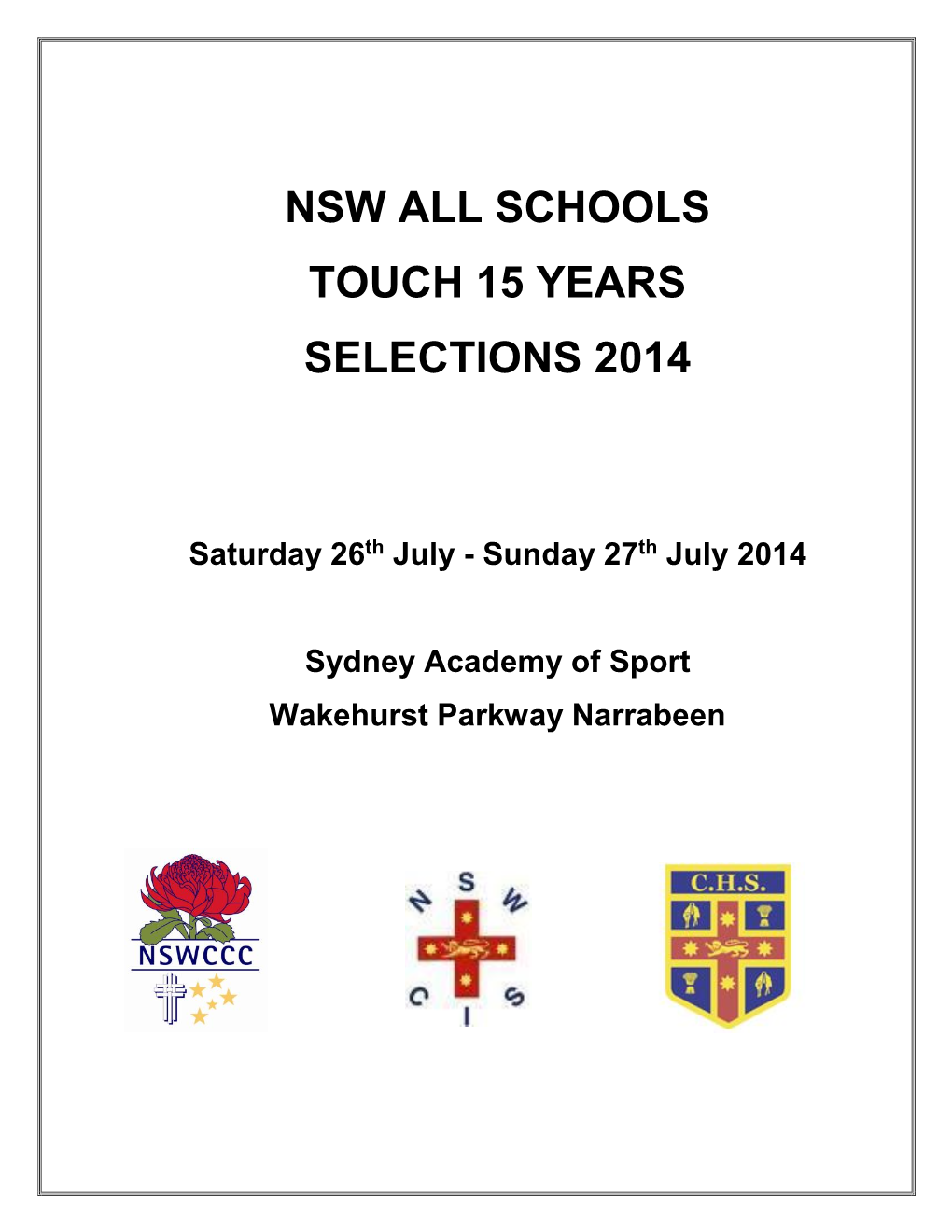 Nsw All Schools Touch 15 Years Selections 2014