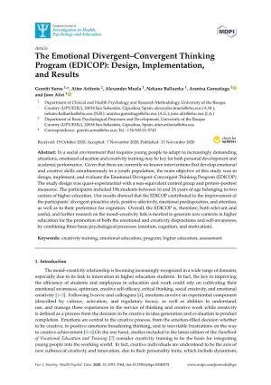 The Emotional Divergent–Convergent Thinking Program (EDICOP): Design, Implementation, and Results