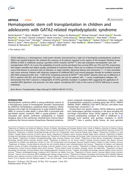 Hematopoietic Stem Cell Transplantation in Children and Adolescents with GATA2-Related Myelodysplastic Syndrome