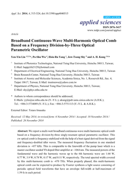 Broadband Continuous-Wave Multi-Harmonic Optical Comb Based on a Frequency Division-By-Three Optical Parametric Oscillator