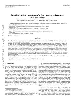 Possible Optical Detection of a Fast, Nearby Radio Pulsar PSR B1133+ 16