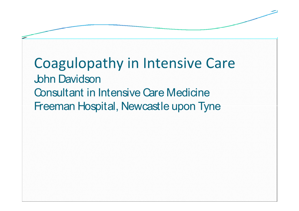 Coagulopathy in Intensive Care