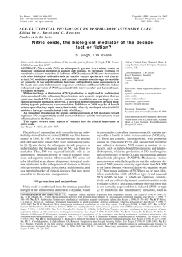 Nitric Oxide, the Biological Mediator of the Decade: Fact Or Fiction?