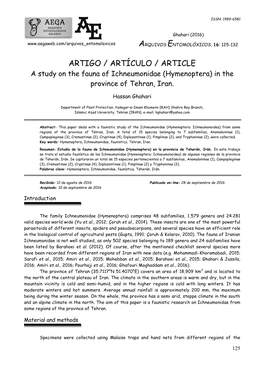 ARTIGO / ARTÍCULO / ARTICLE a Study on the Fauna of Ichneumonidae (Hymenoptera) in the Province of Tehran, Iran