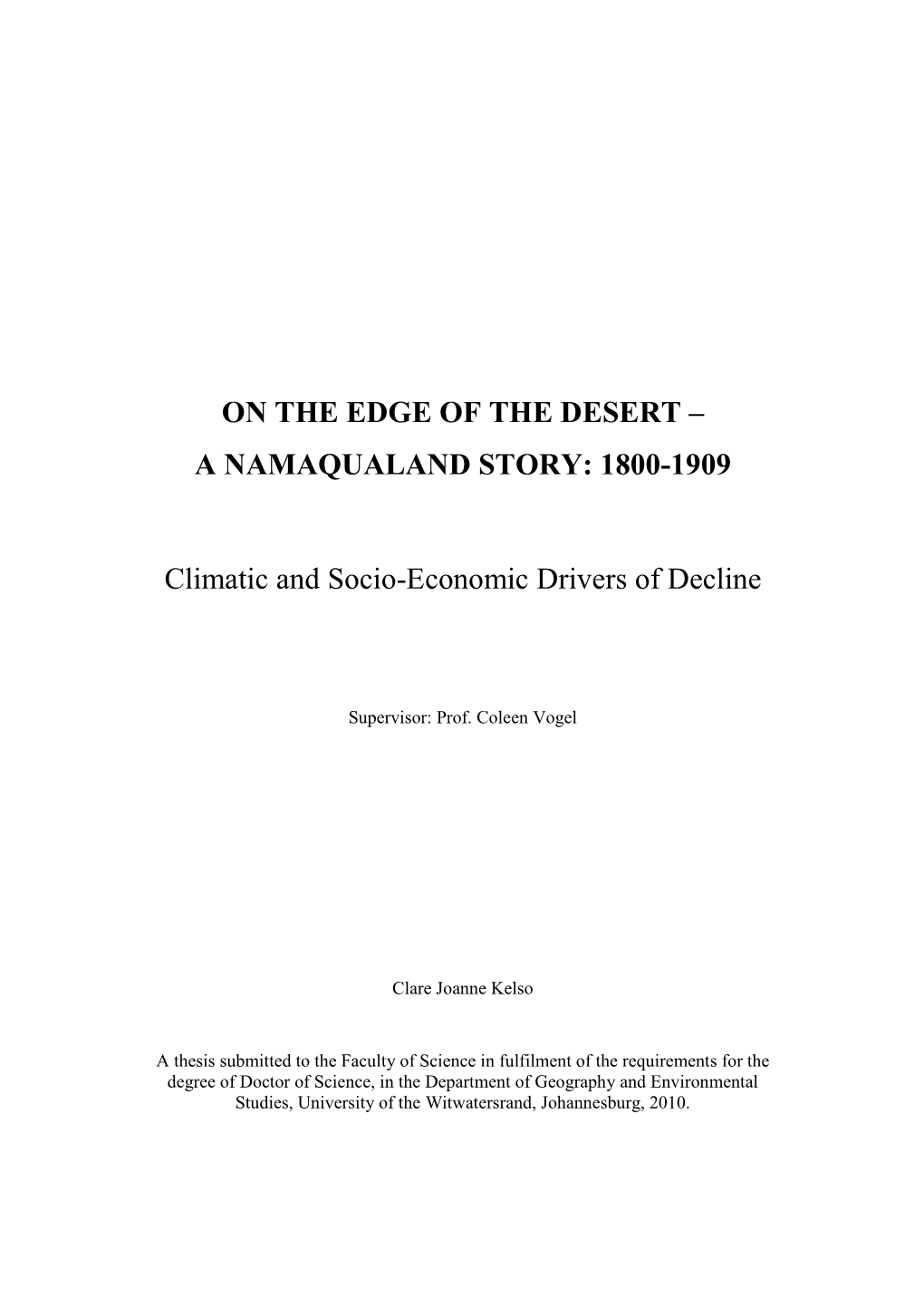 A Namaqualand Story: 1800-1909