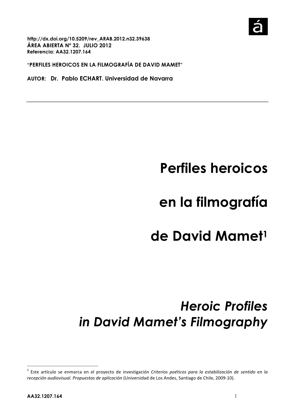 Perfiles Heroicos En La Filmografía De David Mamet”