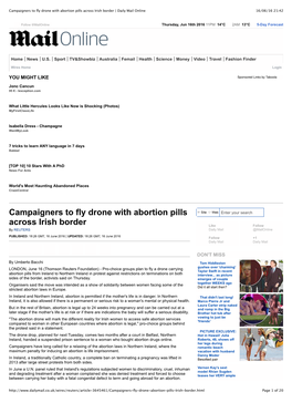 Campaigners to Fly Drone with Abortion Pills Site Web Enter Your Search Across Irish Border Like Follow by REUTERS Daily Mail @Mailonline