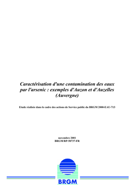 Caractérisation D'une Contamination Des Eaux Par L'arsenic : Exemples D'auzon Et D'auzelles (Auvergne)